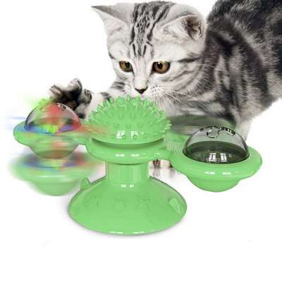 High Quality Interactive Training Pet Cat Suction Cup Toy Electric Silicone Pet Massager Colorful Rotatable Windmill Cat Toys