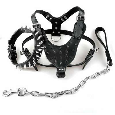 Custom Logo Printed Designer Luxury Spike Studded Dog Leather Harness Big Fancy Genuine Vest Leather Dog Harness