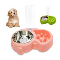 Automatic Double Pet Dog Water Food Feeding Dispenser Space Saving Dog Food Water Bowl Nonslip Large Capacity Pet Dog Food Bowl